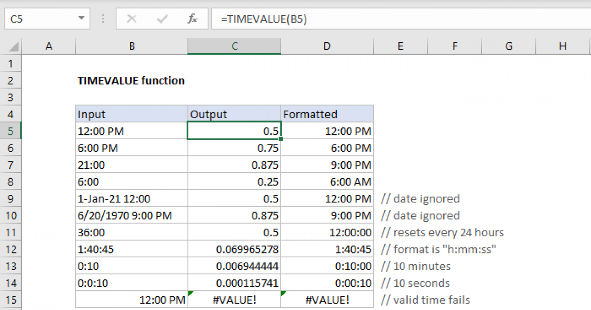 Excel TIMEVALUE Function Exceljet